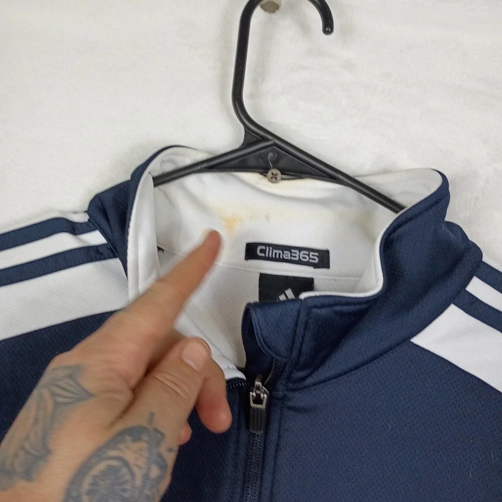 Adidas Clima365 Mens Large Navy Blue 1/4 Zip Pullover Track Jacket‎ 3-Stripe L